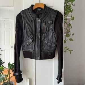 Two in one : Chocolate Brown Leather Jacket/ leather Vest.